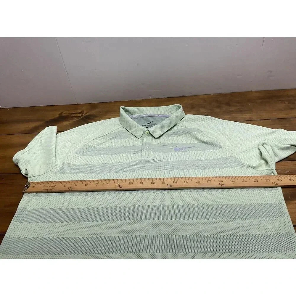Nike Golf Zonal Cooling Men's Large Green Striped Short Sleeve Golf Polo Shirt - Picture 9 of 12
